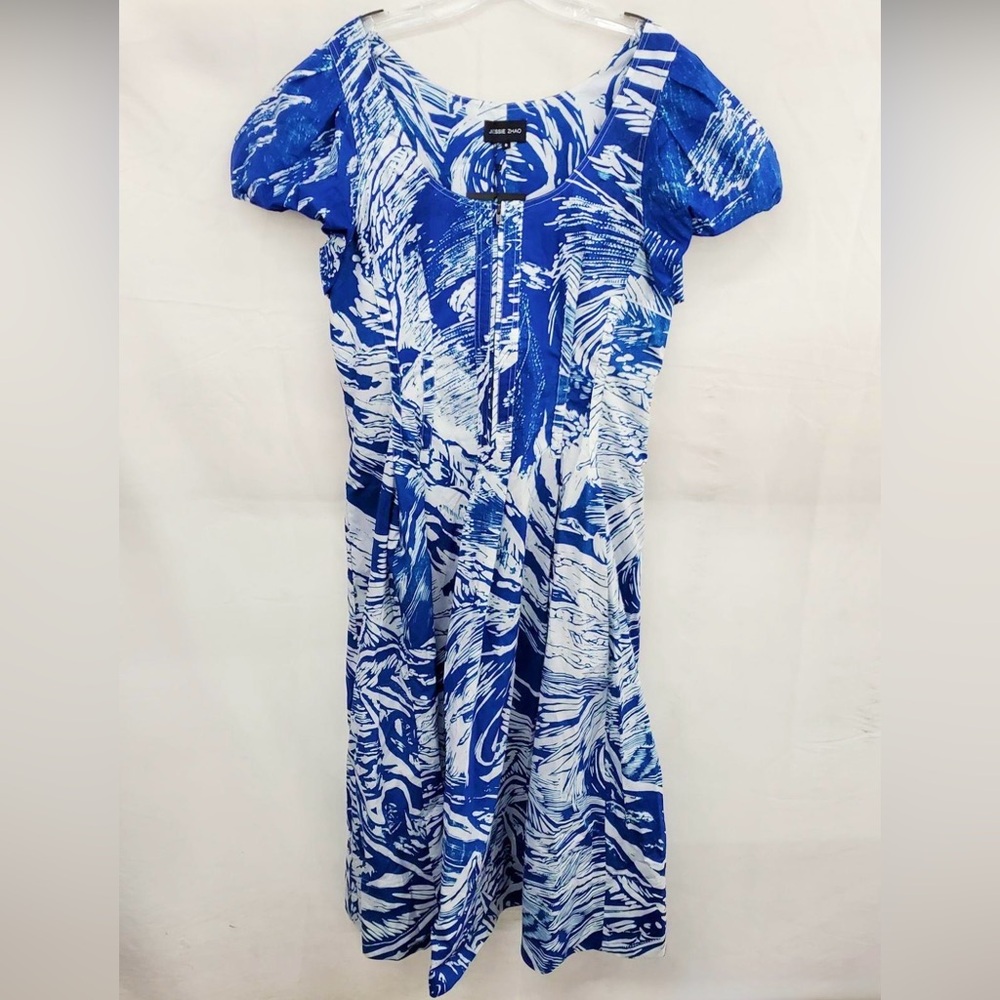 Jessie Zhao Women's Blue Printmaking
Scoop Neck Cotton Midi Dress Size 8
